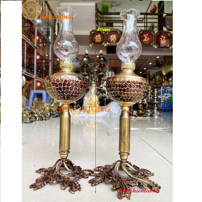 Đèn Dầu Bằng Đồng Cao 40cm